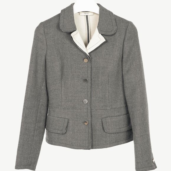 Prada Grey Wool Raw-Edge Tailored Jacket - Picture 1 of 10